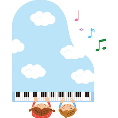 子供　ピアノ　雲　文字スペース　音符