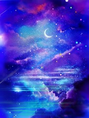 wallpaper of crescent moon and clouds in starry space	