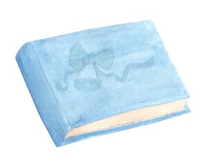 Watercolor illustration of a blue graduation photo album