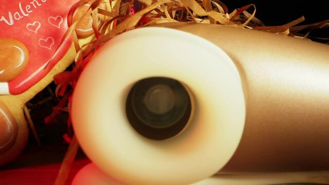 Vibrating clitoral sucking toy near gingerbread on table