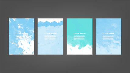 Set of blue vector watercolor backgrounds for poster, brochure or flyer, Bundle of watercolor posters, flyers or cards. Banner template.
