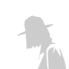 Vintage girl silhouette with shor hair and hat. Simple female torso. Fashion abstract minimalistic sketch in gray spots. Great for postcards, textiles, logo, icon. - 422916174