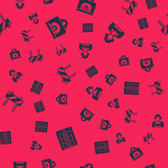 Set Evacuation plan, Interior fireplace, Road barrier and Firefighter on seamless pattern. Vector