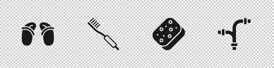 Set Flip flops, Toothbrush, Sponge and Industry metallic pipe icon. Vector