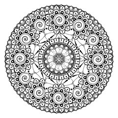 Circular pattern in the form of mandala with flower for henna, mehndi, tattoo, decoration. decorative ornament in ethnic oriental style. coloring book page.