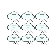 Cute nine rain cloud Illustration. kids wallpaper. pattern. modern simple vector icon, flat graphic symbol in trendy flat design style. lockscreen