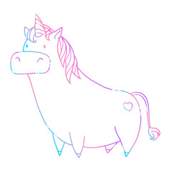 Cute hand drawn cartoon unicorn. Hand drawn illustration for designing baby clothes, kid print, posters, coloring page