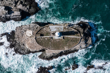 Aerial photograph of Godrevy, Cornwall on a stunning sunny day