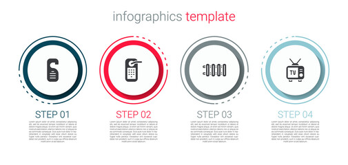 Set Please do not disturb, Digital door lock, Heating radiator and Retro tv. Business infographic template. Vector