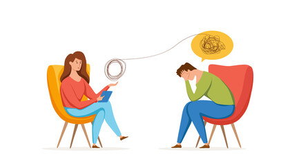 Psychology therapy counseling vector concept. Cartoon illustration of psychotherapy practice therapy session
