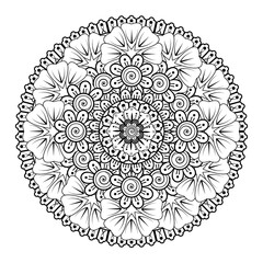 Circular pattern in the form of mandala with flower for henna, mehndi, tattoo, decoration. decorative ornament in ethnic oriental style. coloring book page.