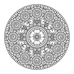 Circular pattern in the form of mandala with flower for henna, mehndi, tattoo, decoration. decorative ornament in ethnic oriental style. coloring book page.