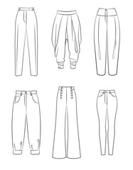 1165_ Set of vector different women trousers