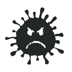 Angry virus face icon. Nasty mean coronavirus disease symbol. Emoji and emoticon sign. Fury emotion. Influenza epidemic logo. Sars covid-19 pandemic. Vector illustration.
