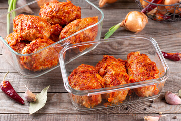 Meatballs with cabbage. Lazy cabbage rolls with with vegetables on a table. Russian cuisine.