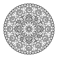 Circular pattern in the form of mandala with flower for henna, mehndi, tattoo, decoration. decorative ornament in ethnic oriental style. coloring book page.