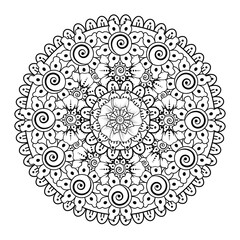 Circular pattern in the form of mandala with flower for henna, mehndi, tattoo, decoration. decorative ornament in ethnic oriental style. coloring book page.