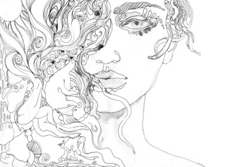 watercolor painting. fantasy female portrait. illustration. 
