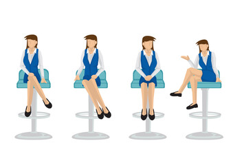 Set of business woman in various sitting positions.