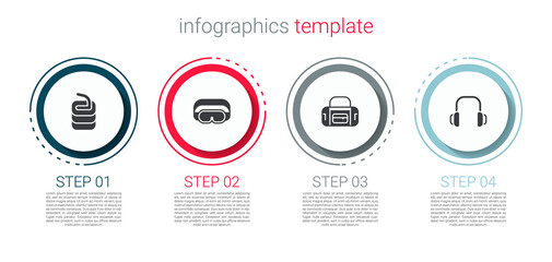 Set Stone for curling, Ski goggles, Sport bag and Winter headphones. Business infographic template. Vector