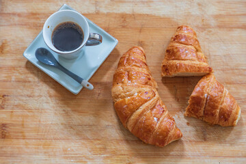  croissant with coffee -Breakfast time