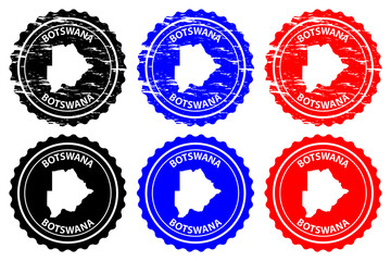 Botswana - rubber stamp - vector, Botswana map pattern - sticker - black, blue and red
