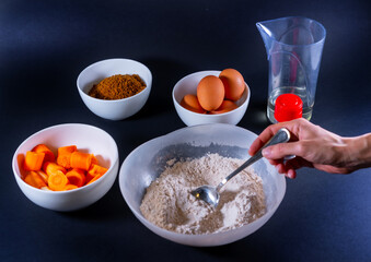 Homemade recipe to cook at home some carrot muffins, ingredients from the reta