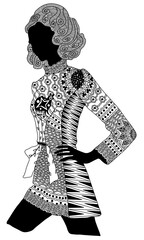 Zentangle stylized black girl. Hand Drawn vector illustration. Books or tattoos with high details isolated on white background.