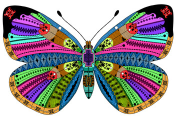 Zentangle stylized color butterfly . Hand Drawn vector illustration. Books or tattoos with high details isolated on white background. Collection of insects.