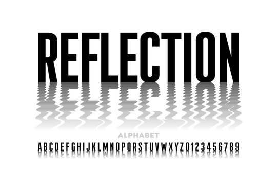 Reflection style font, typography design, alphabet letters and numbers