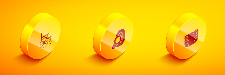 Set Isometric Wheelchair, Hearing aid and Adult diaper icon. Vector