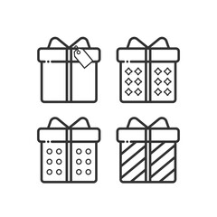 Black gifts icons. Set of icon gifts. Christmas gifts. Happy Birthday gifts. Vector illustration.  