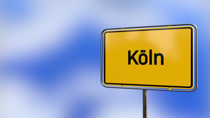City of Köln realistic 3D yellow city sign illustration.