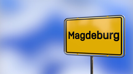 Obraz premium City of Magdeburg realistic 3D yellow city sign illustration.
