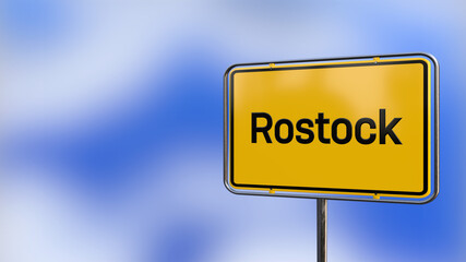 Obraz premium City of Rostock realistic 3D yellow city sign illustration.