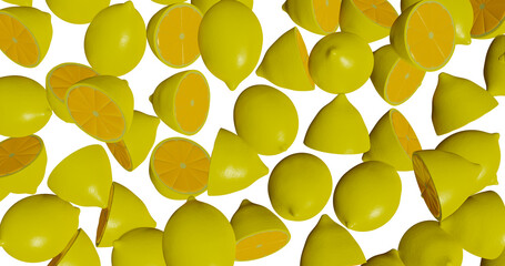 Сlose-up of yellow lemons on a white background. 3d render illustration