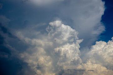 Cumulus clouds in a blue sky.