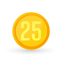 Cartoon gold coin icon, flat graphic design template, game logo, app symbol, vector illustration