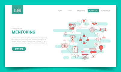 mentoring concept with circle icon for website template or landing page banner homepage outline style