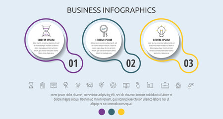 Circles vector infographic with 3 step, icons. Timeline used for diagram, chart, web, banner, flowchart, info graph, content, levels, chart, processes diagram