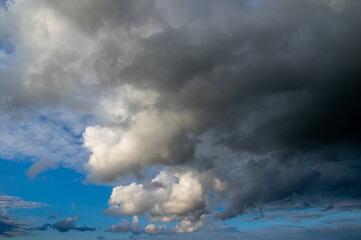 Cumulus clouds in a blue sky.