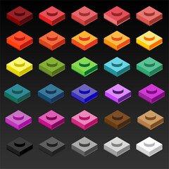 blocks piece or building blocks in different colors. Idea - useful for bigger projects, for icons, for website and app elements, for cartoons, for toys, for kids. Vector illustration, easily modifiable