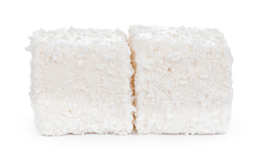 White Turkish delight with coconut shavings isolated on white