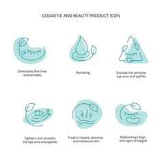 Eye patch, cream, mask cosmetic and beauty product icon set for web, packaging design. Vector stock illustration isolated on white background. EPS10