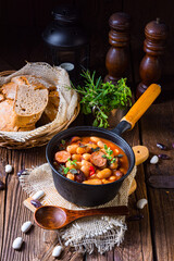 Delicious bean stew with sausage and potato