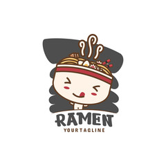 cute ramen noodle mascot character.