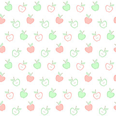 Red and green apples with a leaf on a white background. Fruit. Vector seamless pattern for wallpaper, wrapping paper, packaging, cover, country fair, farm market, food store, shop, printing on textile