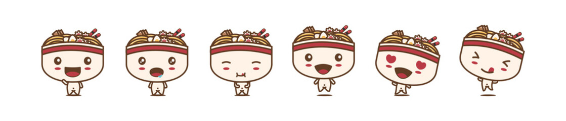 cute ramen noodle characters with different expressions