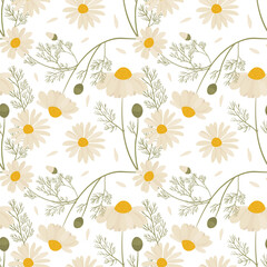 Obraz premium Vector seamless floral pattern with chamomile flowers.