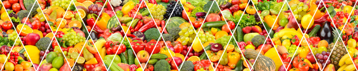 Wide background healthy vegetables and fruits